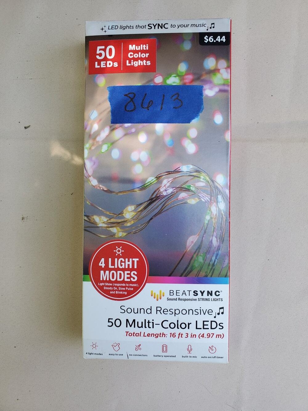 BEATSYNC Sound Responsive Multi Color LED String Lights 50 LEDs 16ft Sync Music
